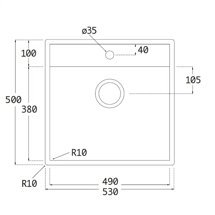 Diskho Lavabo Nexus 60 Rostfri 530 mm Enkel med Korgventil & Vattenlås