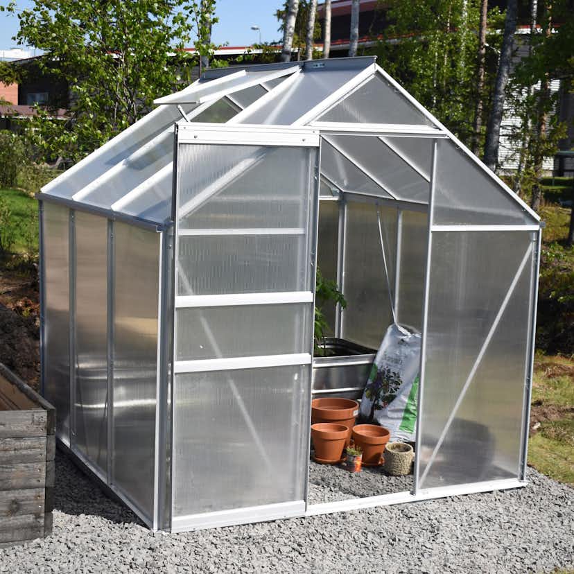 Växthus Green Land Svart Aluminiumstomme med Skjutdörr & Öppningsbara Polykarbonatfönster, 8,2 m²