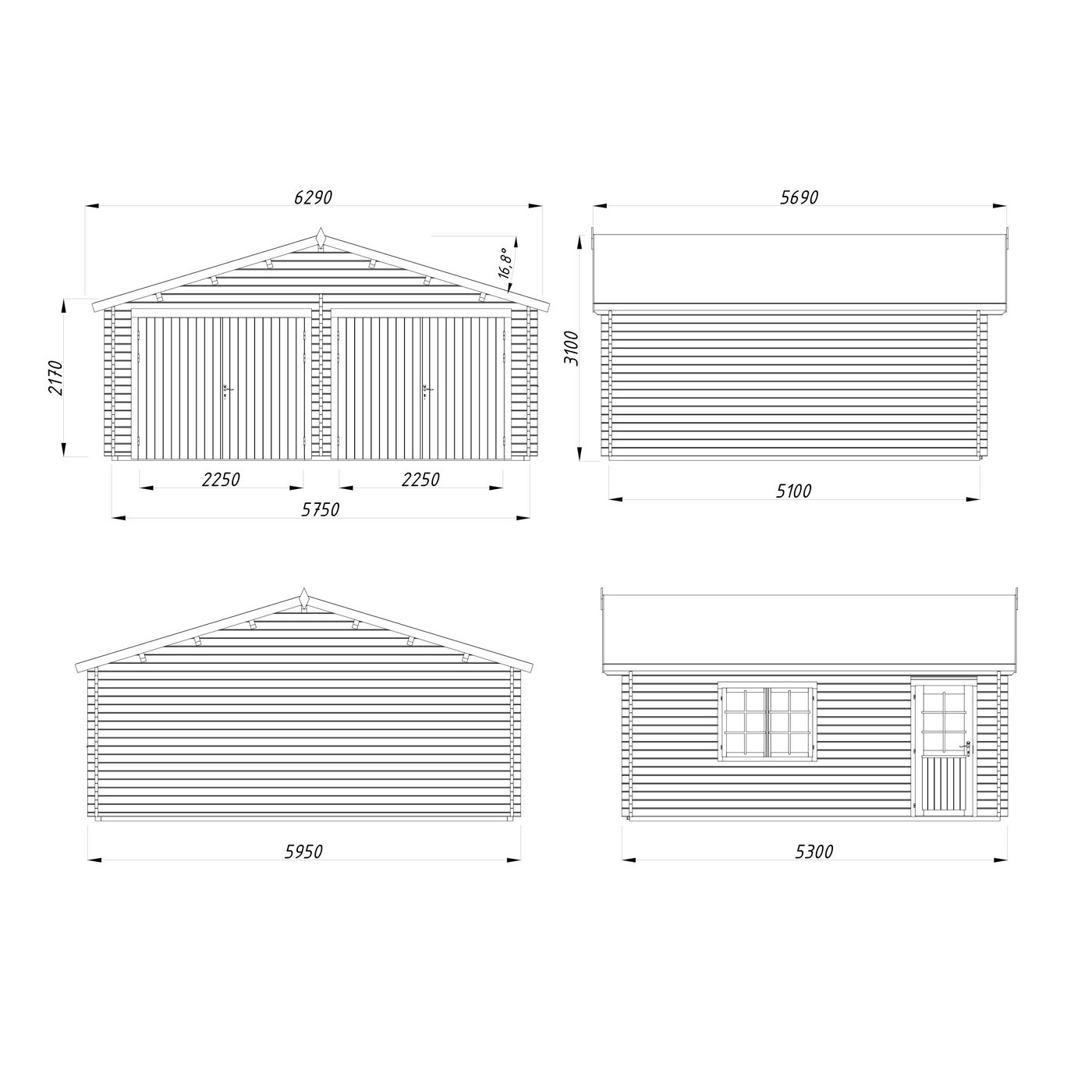 Garage Palmako Roger 28,4 m2 med Slagport