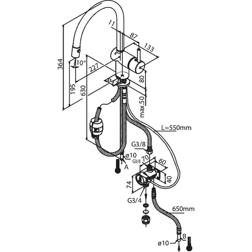 Köksblandare Damixa Osier med Utdragbar Handdusch