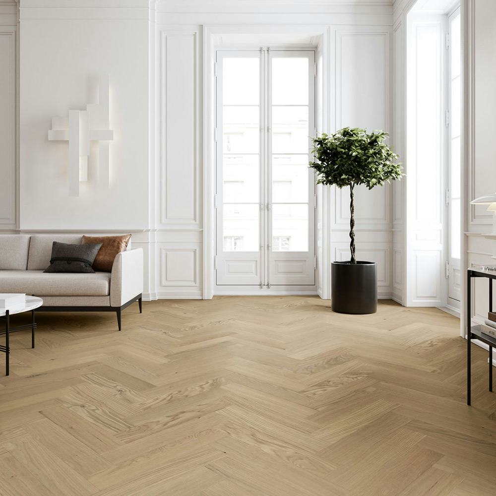 Fiskbensparkett Moland Super Ek Herringbone Brisbane White Oak