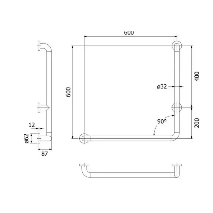 Stödhandtag Strand Stainless GRABBA 90 graders vinkel