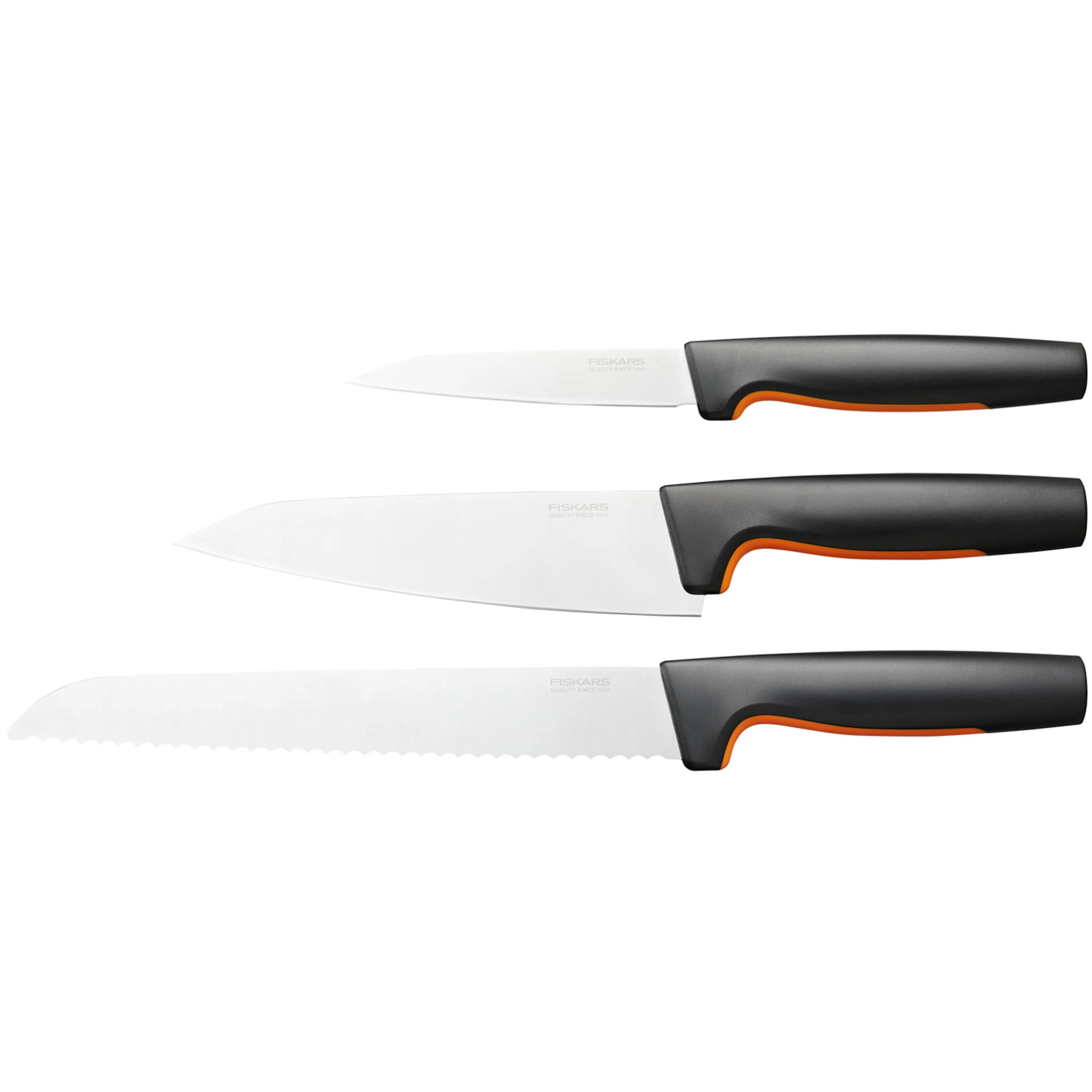 Knivset Fiskars Functional Form  3 Delar Brödkniv, Stor Kockkniv och Grönsakskniv