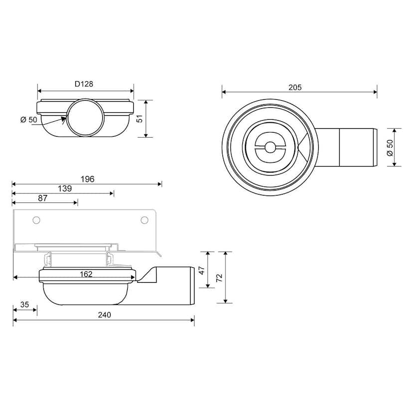 Utloppshus Unidrain Hörn 50 mm