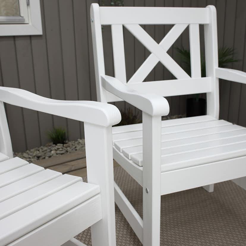 Fåtölj Baltic Garden Europe Vit, 2 st Trädgårdsstolar i Trä