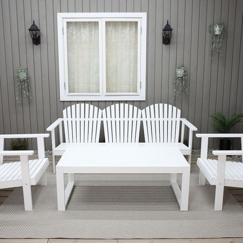 Matgrupp Baltic Garden Kungsholm Vit Loungegrupp i Trä med Soffa, 2 Fåtöjler & Bord