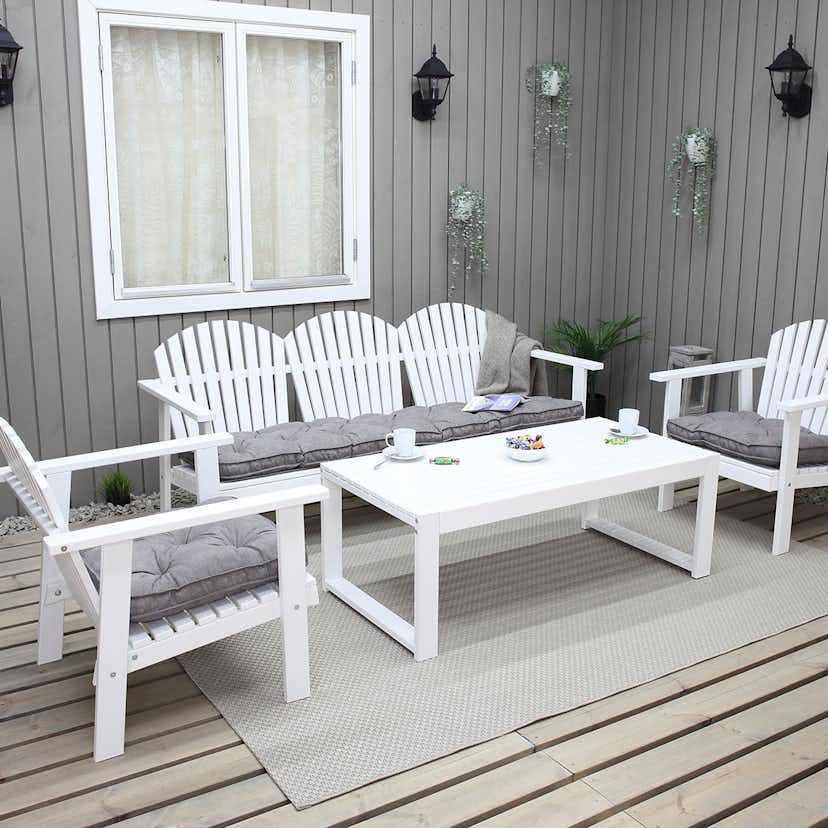 Matgrupp Baltic Garden Kungsholm Vit Loungegrupp i Trä med Soffa, 2 Fåtöjler & Bord