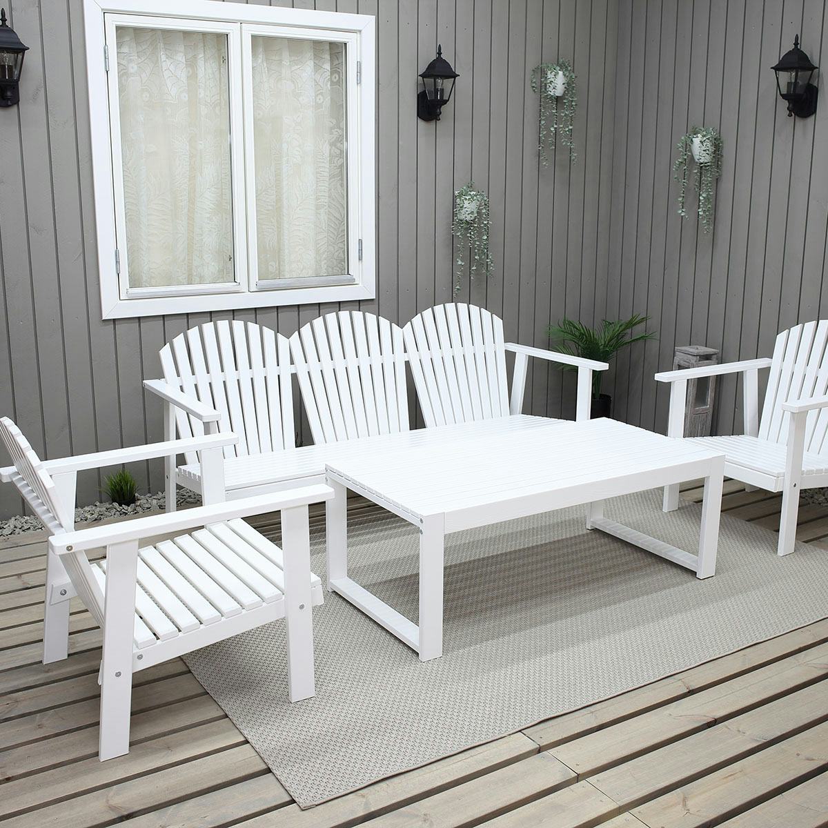 Matgrupp Baltic Garden Kungsholm Vit Loungegrupp i Trä med Soffa, 2 Fåtöjler & Bord