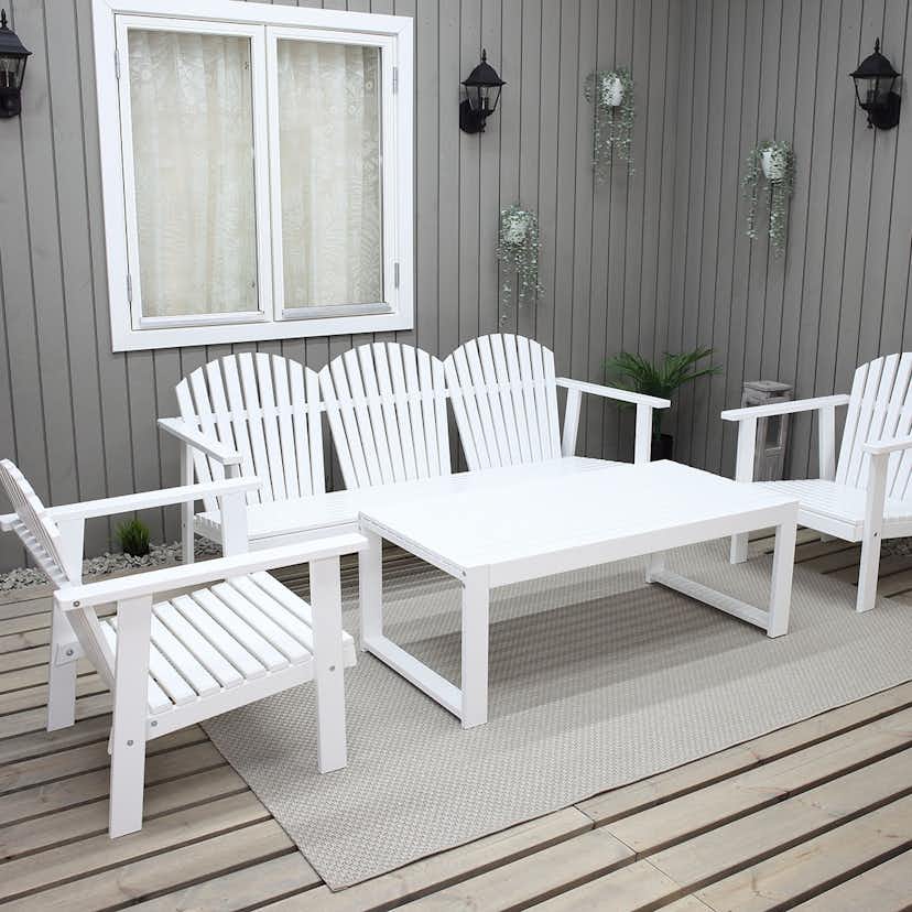 Matgrupp Baltic Garden Kungsholm Vit Loungegrupp i Trä med Soffa, 2 Fåtöjler & Bord