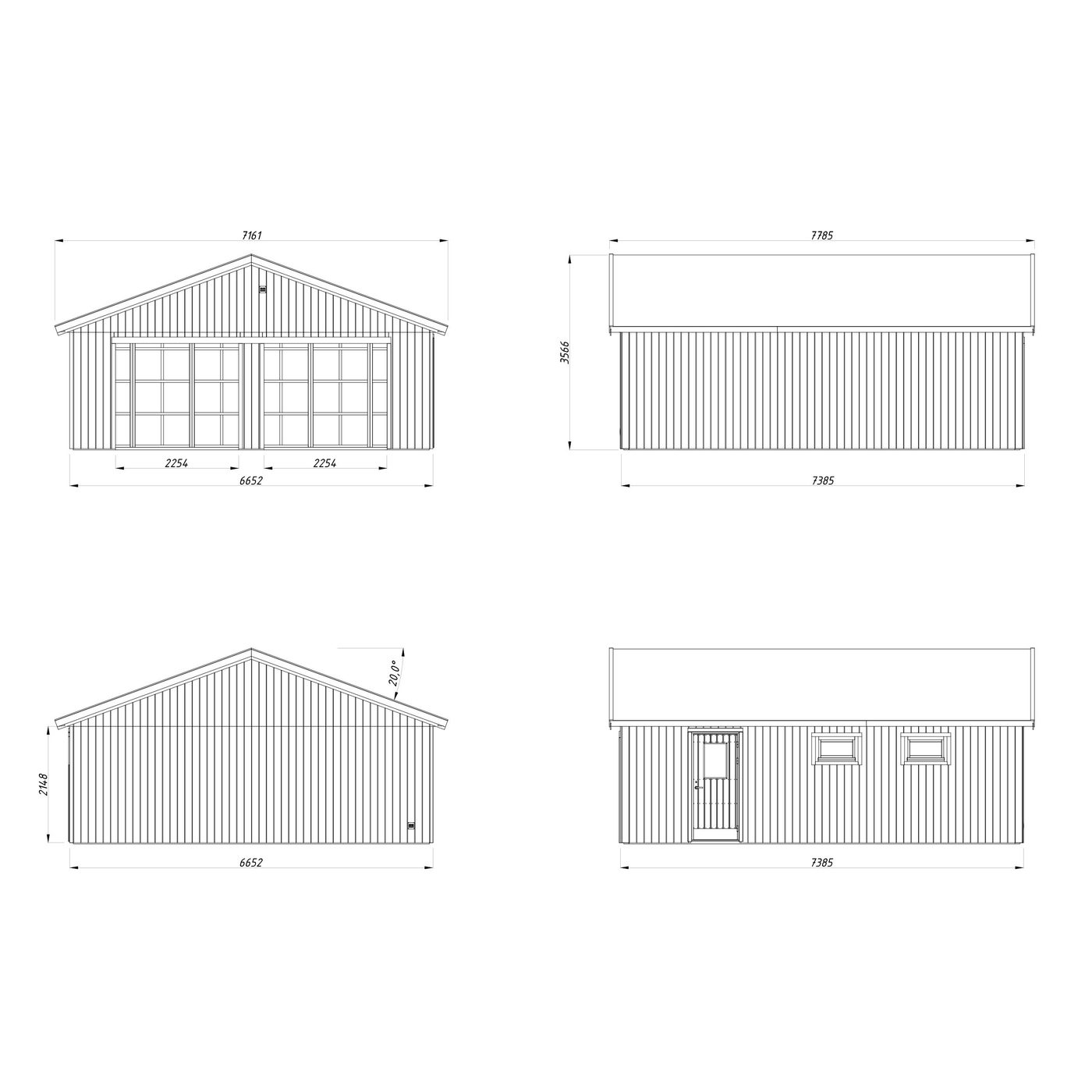 Dubbelgarage Palmako Andre 49,1 m² Byggsats i Obehandlat Trä med Sadeltak
