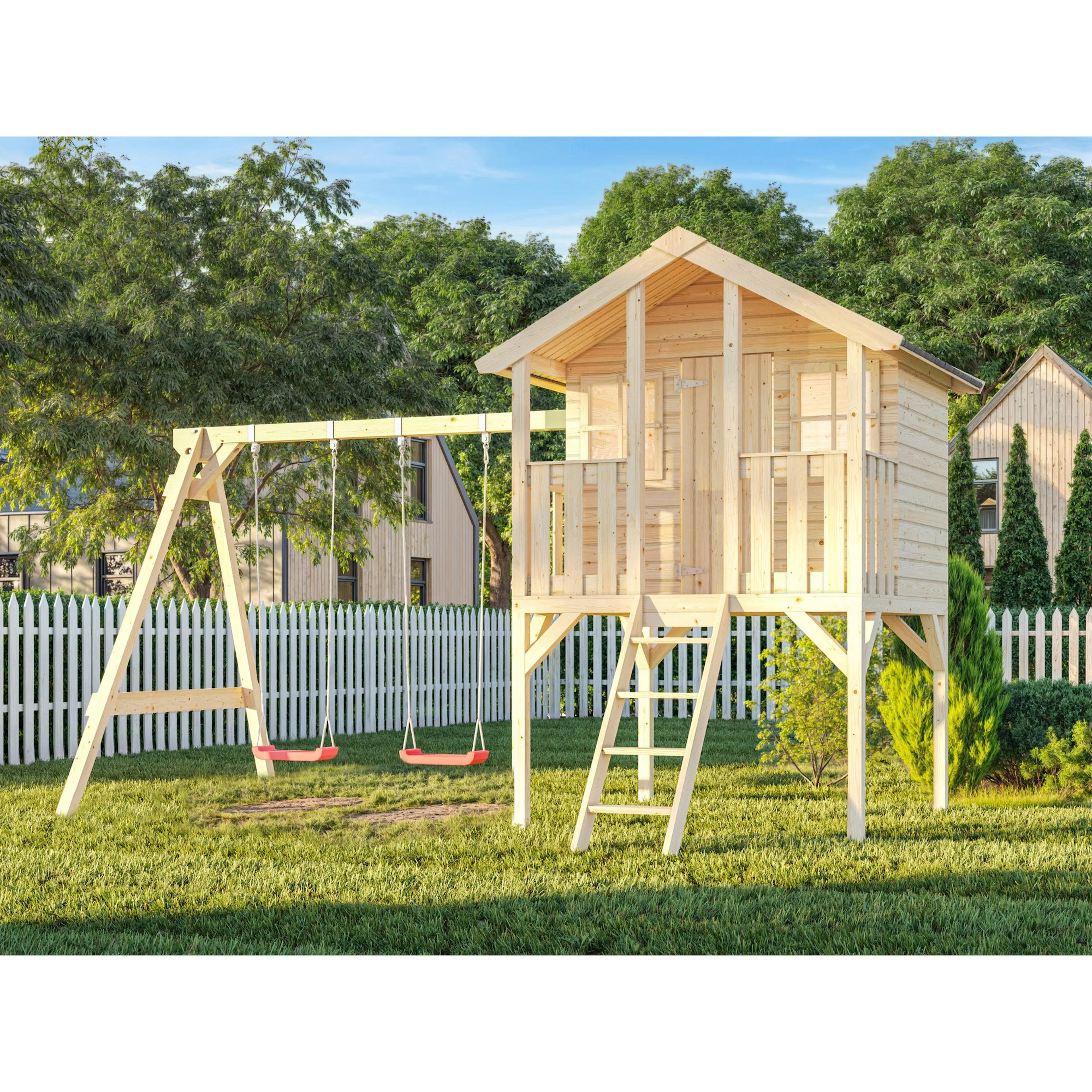 Lekstuga Palmako Toby 2,2 m² Upphöjd Stuga med Gungställning & Altan