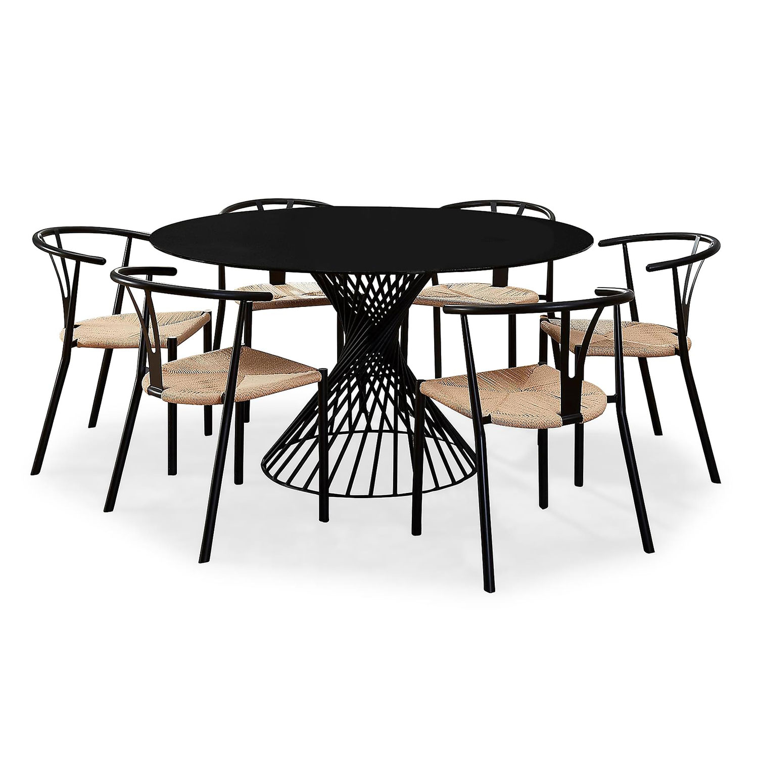 Matgrupp In Living Iggy Glas med 6 Elysia Matstolar