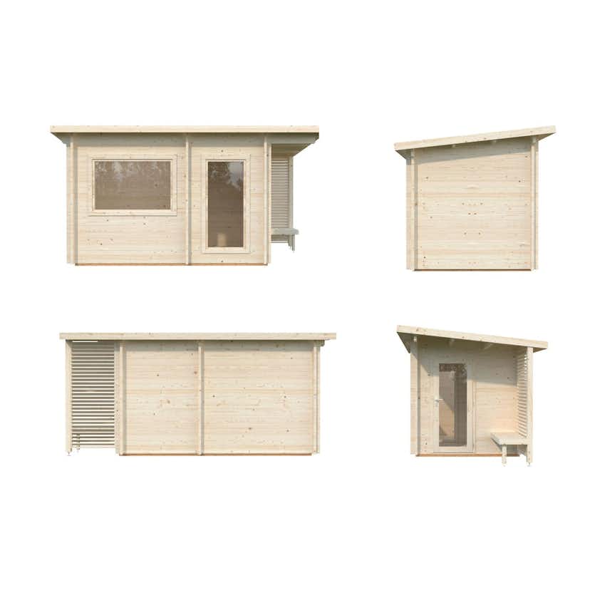 Bastu Palmako Sanna 7,4 m² Fristående Byggsats med Pulpettak