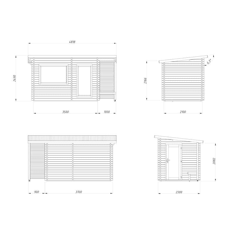 Bastu Palmako Sanna 7,4 m² Fristående Byggsats med Pulpettak