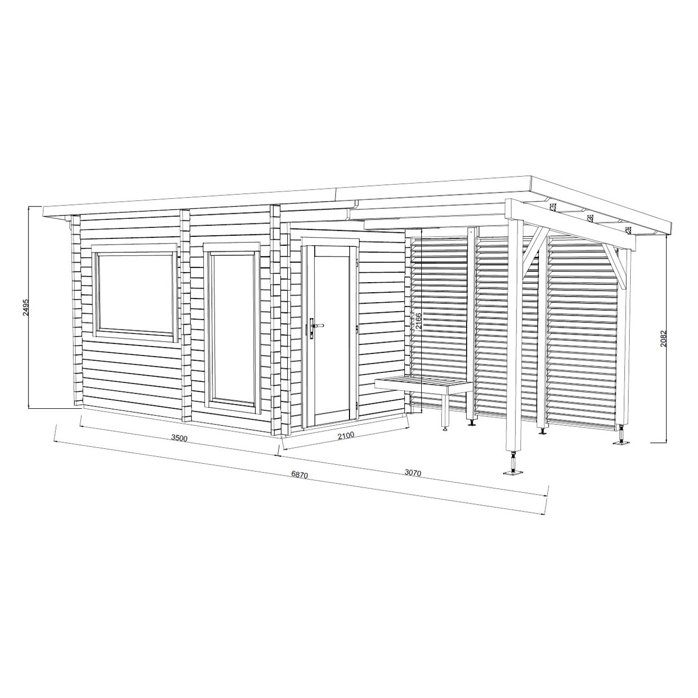Bastu Palmako Sanna 13,5 m² Fristående Byggsats med Pulpettak