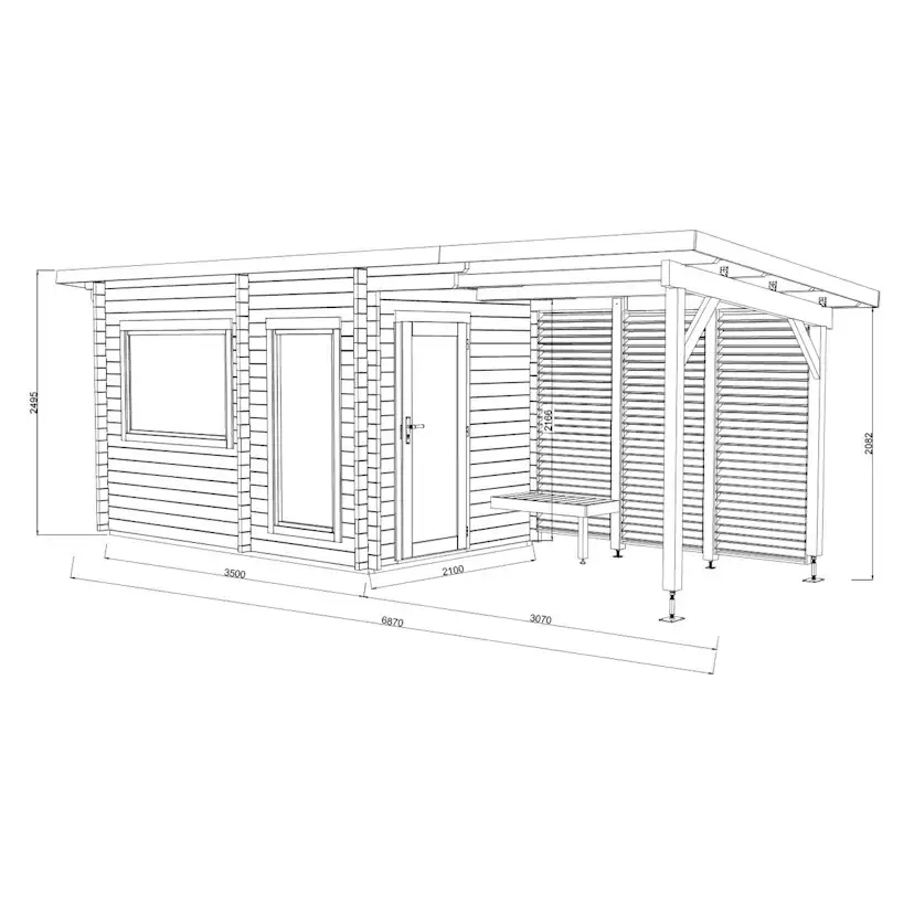 Bastu Palmako Sanna 13,5 m² Fristående Byggsats med Pulpettak