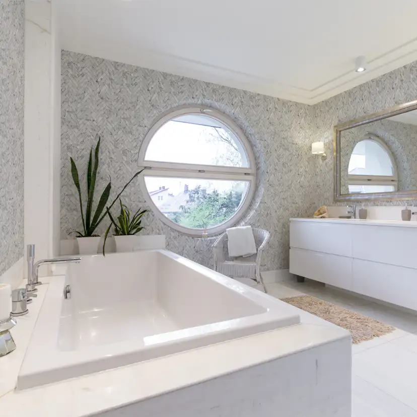 Tapet Contour Marble Chevron Tile Vit