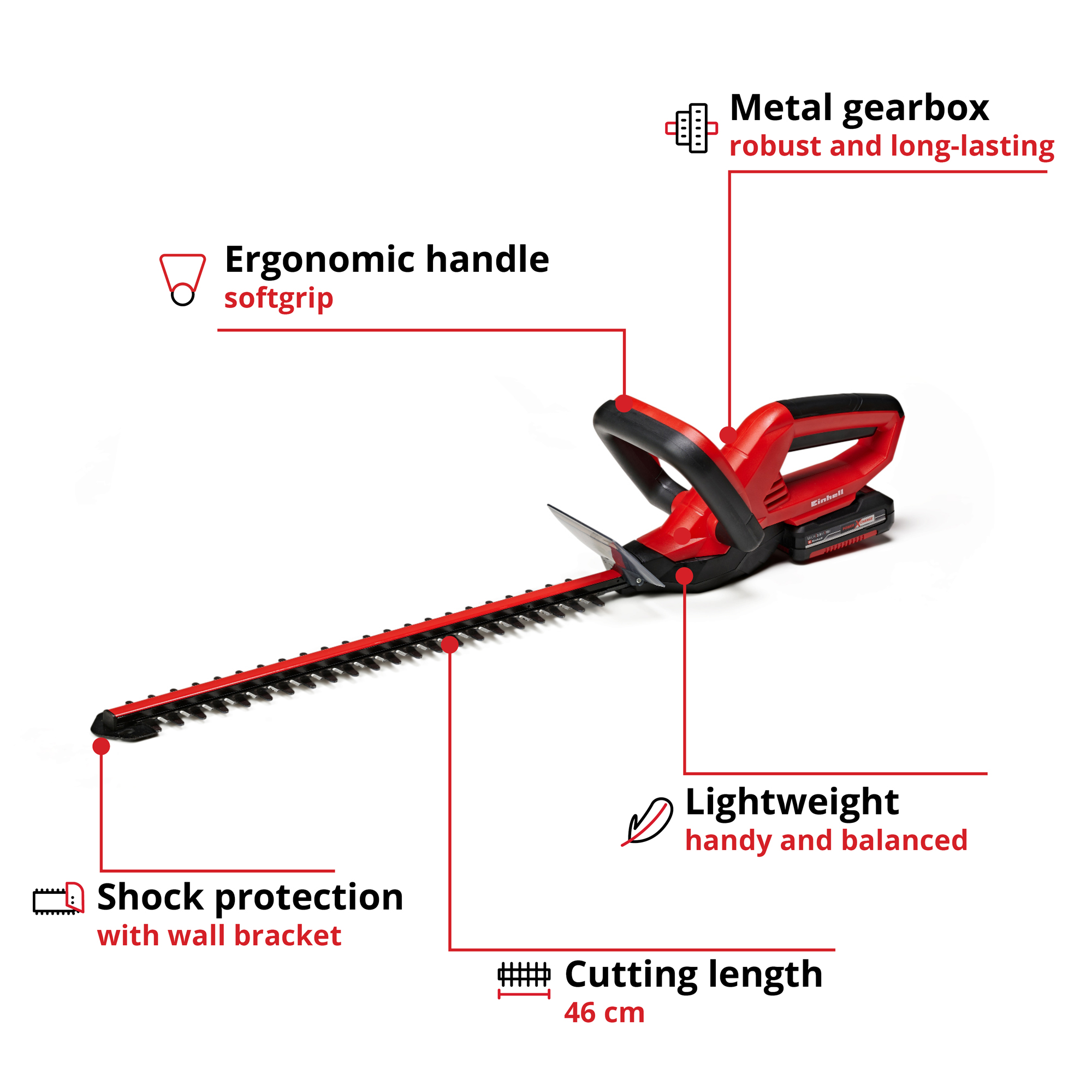 Häcksax Einhell 46 cm med 1×18 V 2,0 Ah-batteri