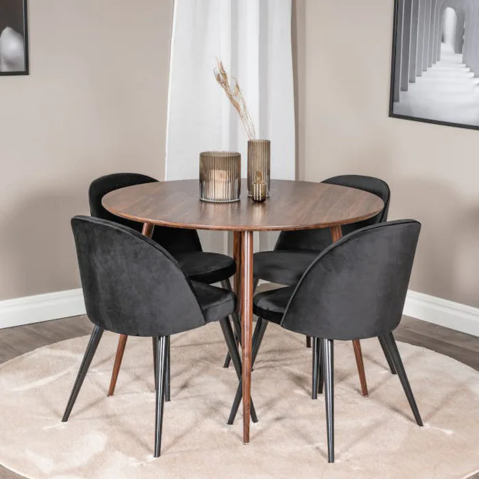 Matgrupp Venture Home Plake med 4 Valentina Stolar Sammet Runt