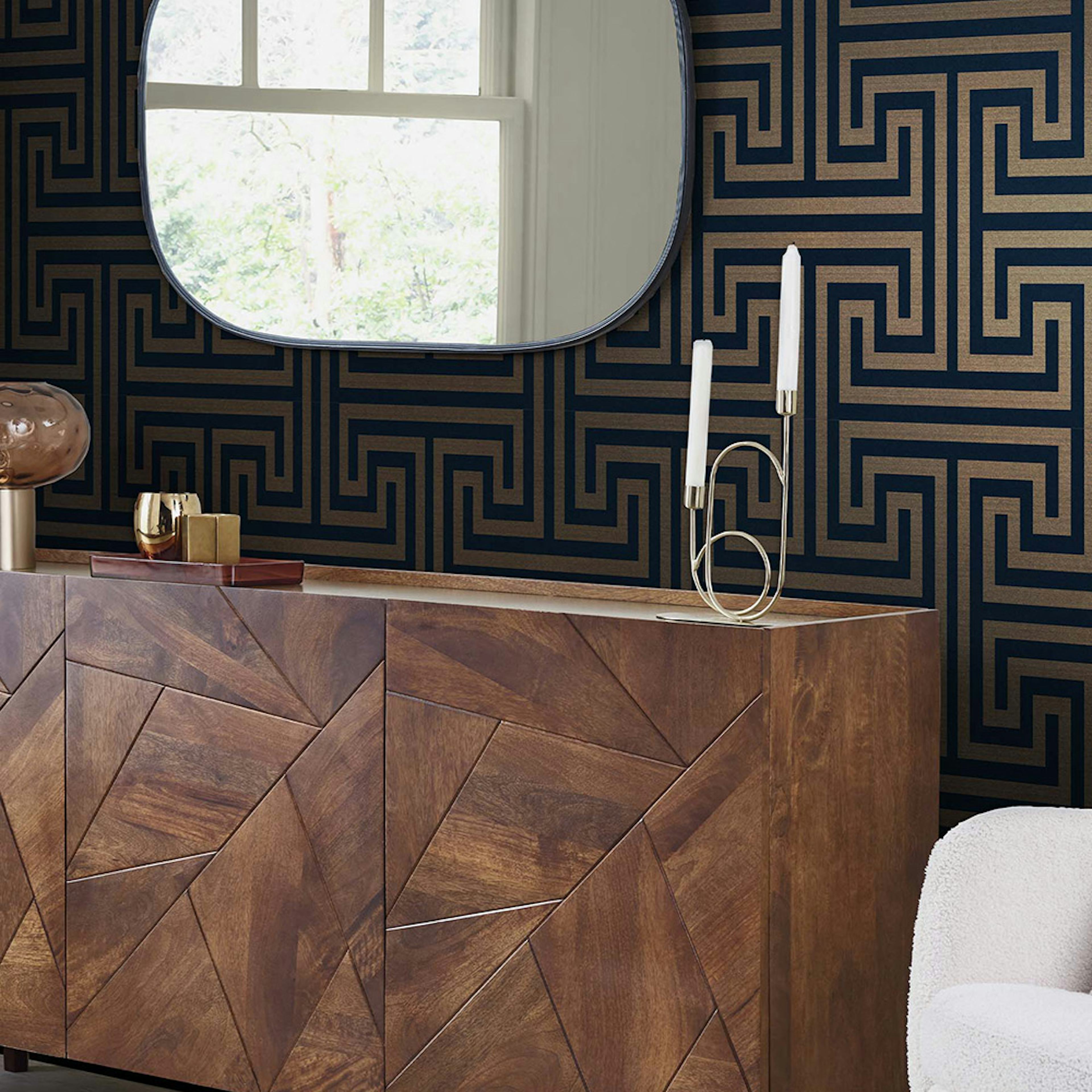 Tapet NEXT Metallic Greek Key Navy