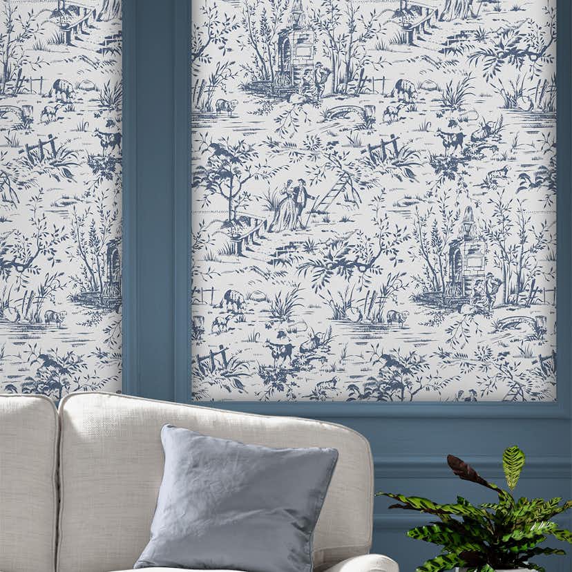 Tapet Laura Ashley Toile De Jouy Dark Seaspray Blå 118494