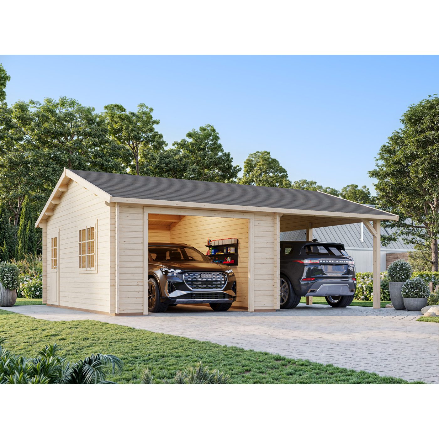 Garage Palmako Roger med Carport 36,5 m2