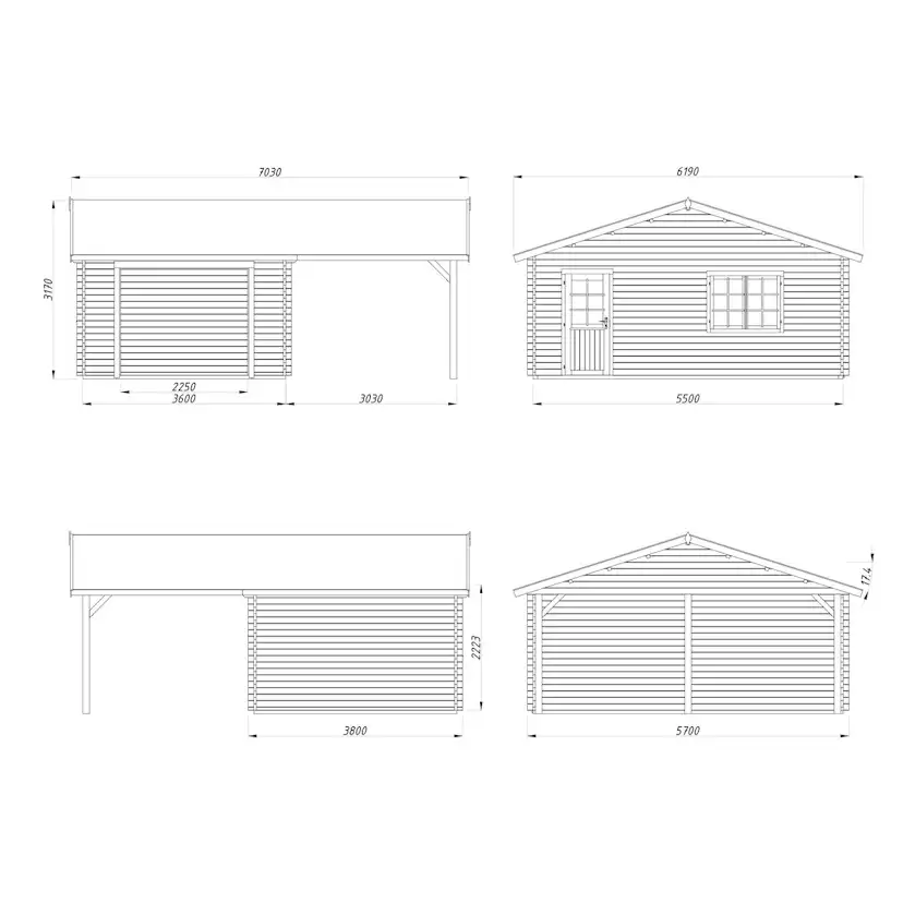 Garage Palmako Roger med Carport 36,5 m2