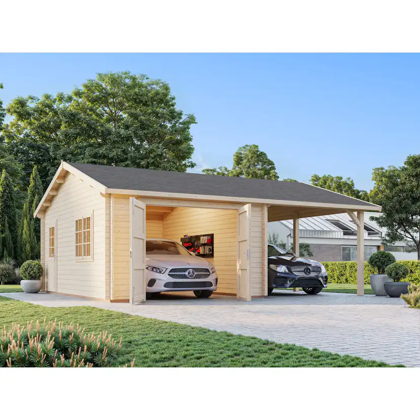 Garage Palmako Roger med Carport 36,5 m2 och Slagport