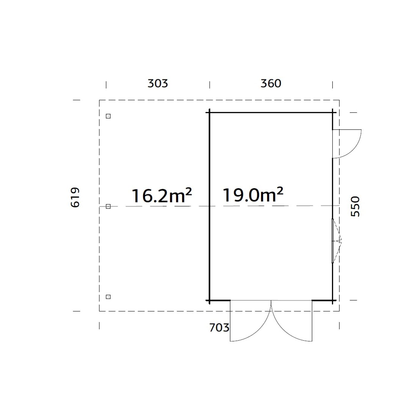 Garage Palmako Roger med Carport 36,5 m2 och Slagport