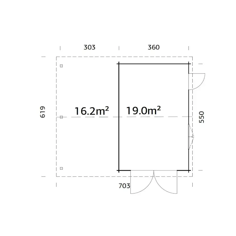 Garage Palmako Roger med Carport 36,5 m2 och Slagport