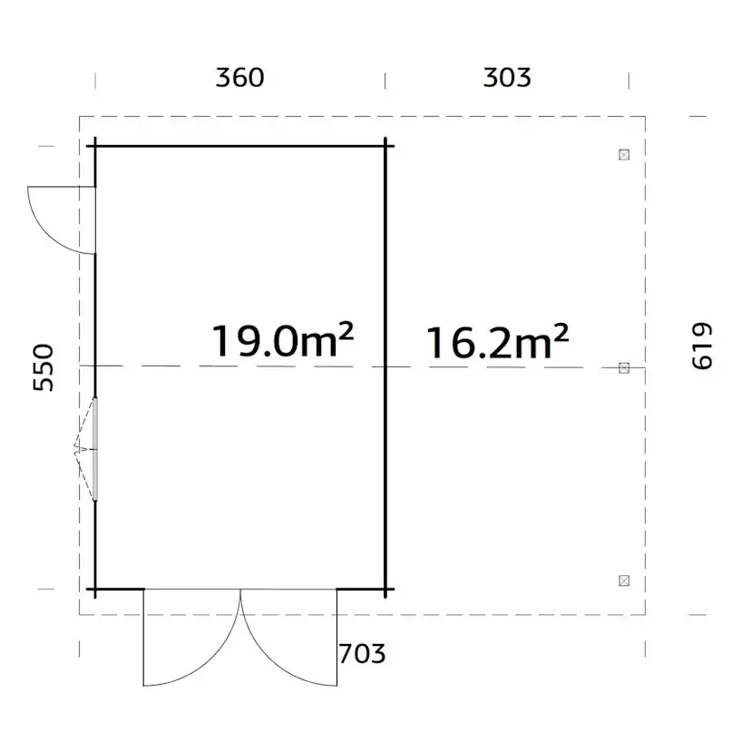 Garage Palmako Roger med Carport 36,5 m2 och Slagport