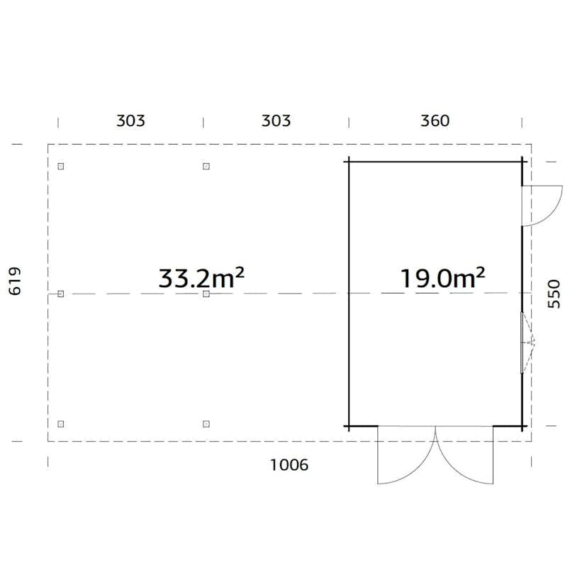 Garage Palmako Roger med Carport 53,1 m2 och Slagport