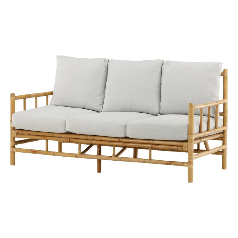 Trädgårdssoffa Venture Home Cane, Naturfärgad Rottingsoffa med Grå Dynor