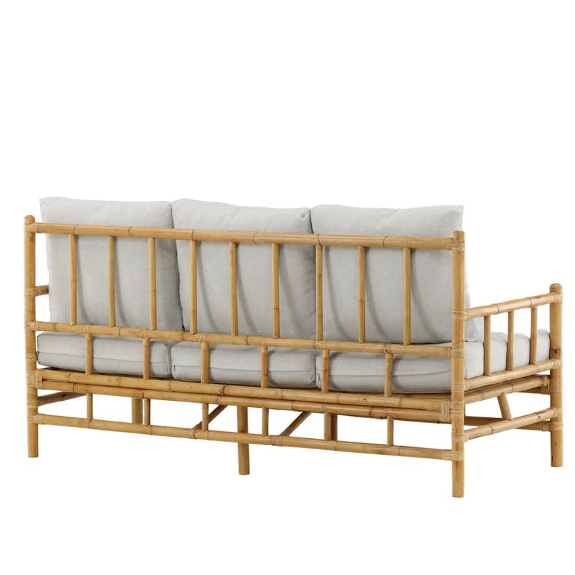 Trädgårdssoffa Venture Home Cane, Naturfärgad Rottingsoffa med Grå Dynor