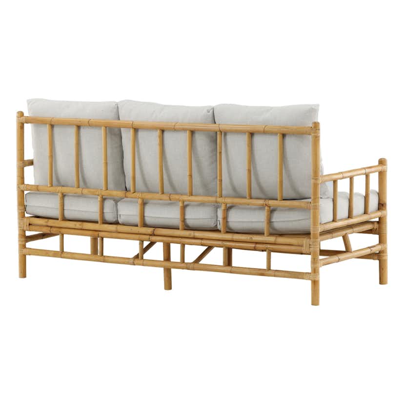 Trädgårdssoffa Venture Home Cane, Naturfärgad Rottingsoffa med Grå Dynor