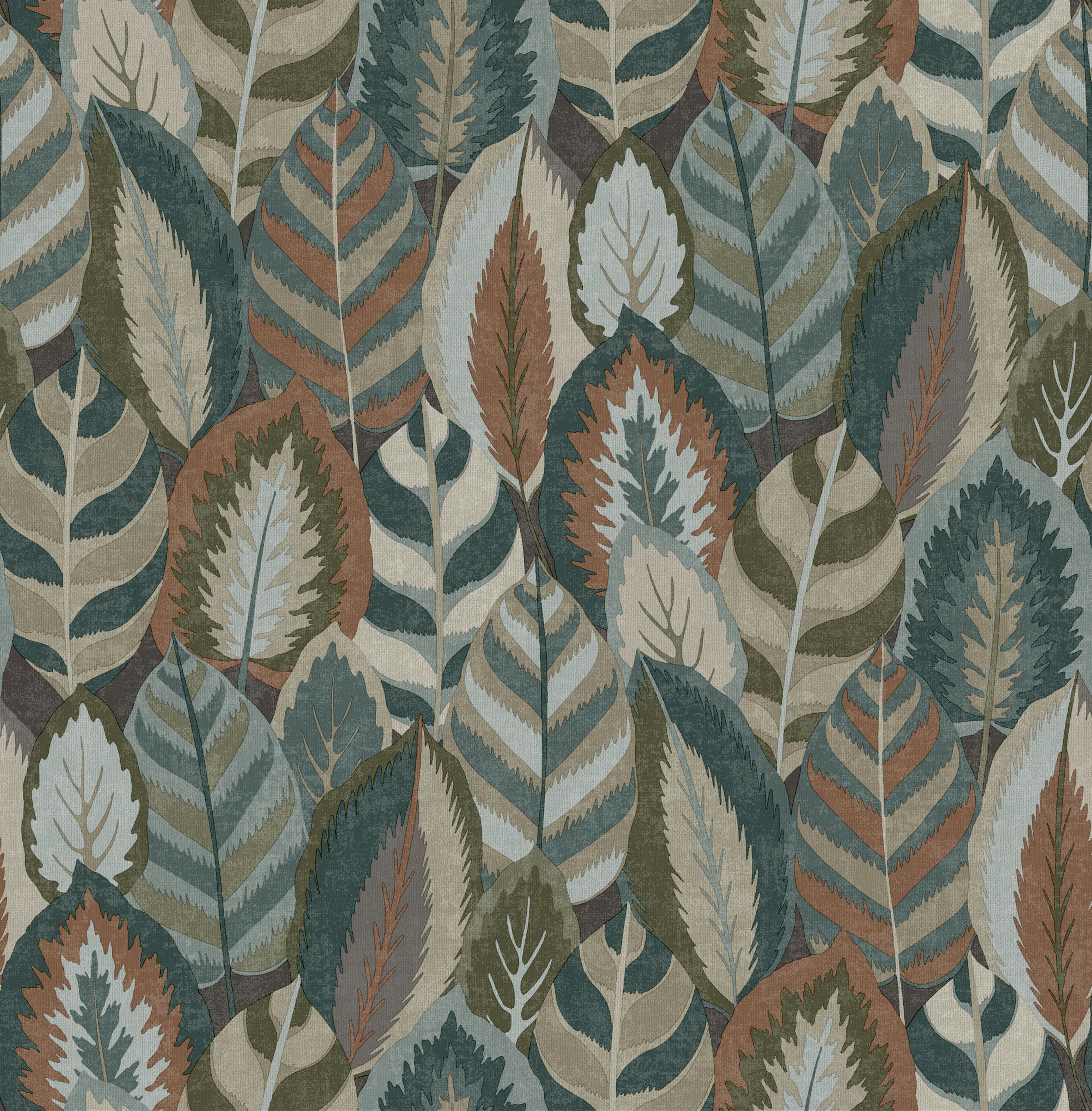 Tapet Sublime Arty Leaves Grn/bl/terra 121126