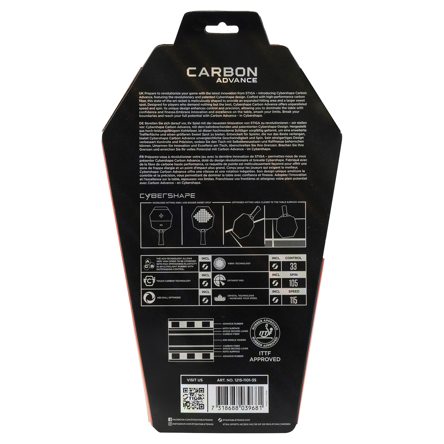 Pingisracket Stiga Sports Carbon Advance Cybershape