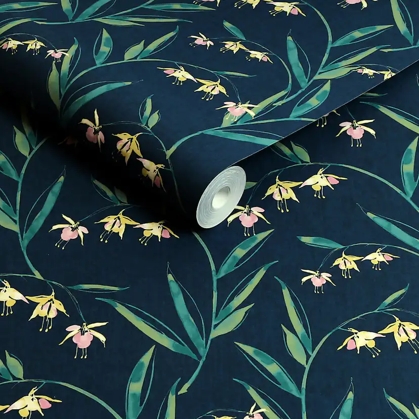 Tapet Laura Ashley Fulwell Fuchsia Blå