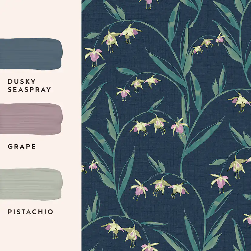 Tapet Laura Ashley Fulwell Fuchsia Blå