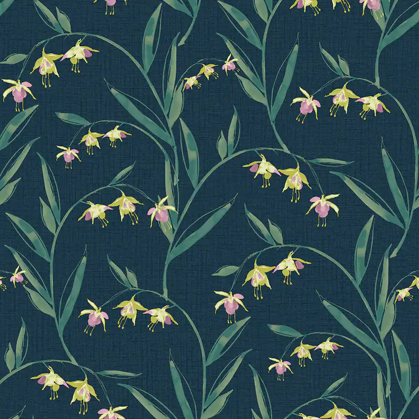 Tapet Laura Ashley Fulwell Fuchsia Blå