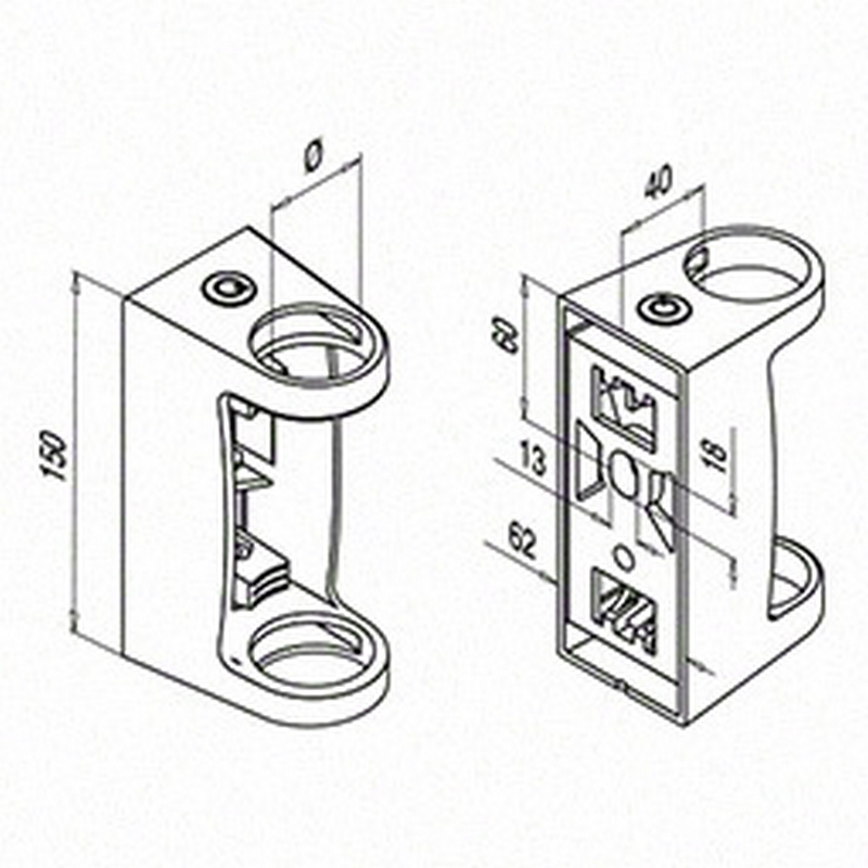 Räckesstolpe Herrljunga Ledstångsfabrik Utanpåliggande Dubbel Inomhus Konsol 0557