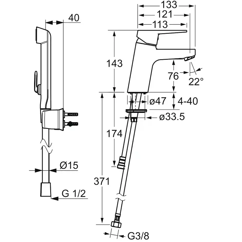 Tvättställsblandare Oras Twista 3812F med Bidetta Handdusch
