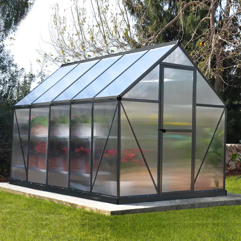 Växthus gop Mythos, Svart Aluminiumstomme med UV-Skyddade Polykarbonatskivor, 5,7 m²