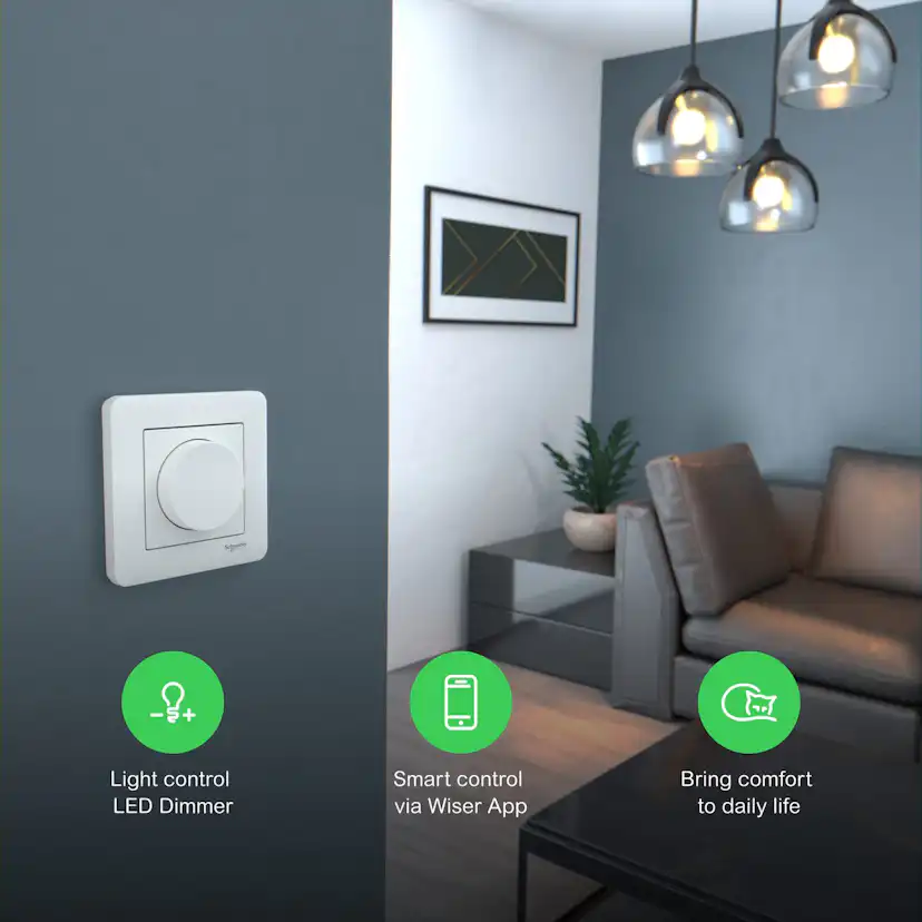 Vriddimmer LED Schneider Electric Exxact med Möjlighet att Ansluta Neutralledare Styrning via Wiser by SE Zigbee 3.0
