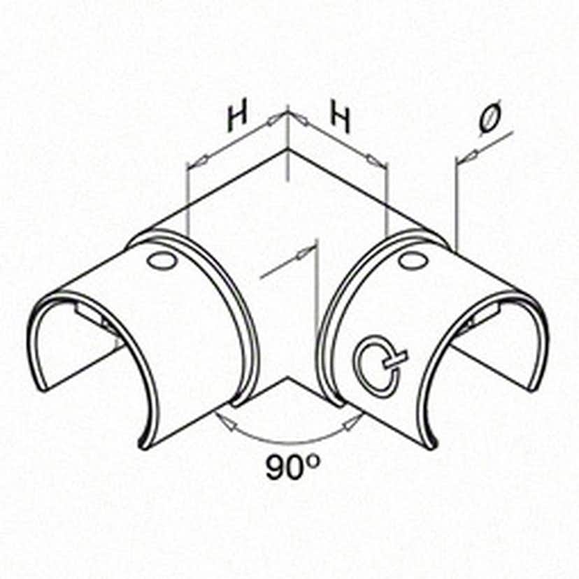 Koppling Herrljunga Ledstångsfabrik Horisontell 90° Överliggare Inomhus
