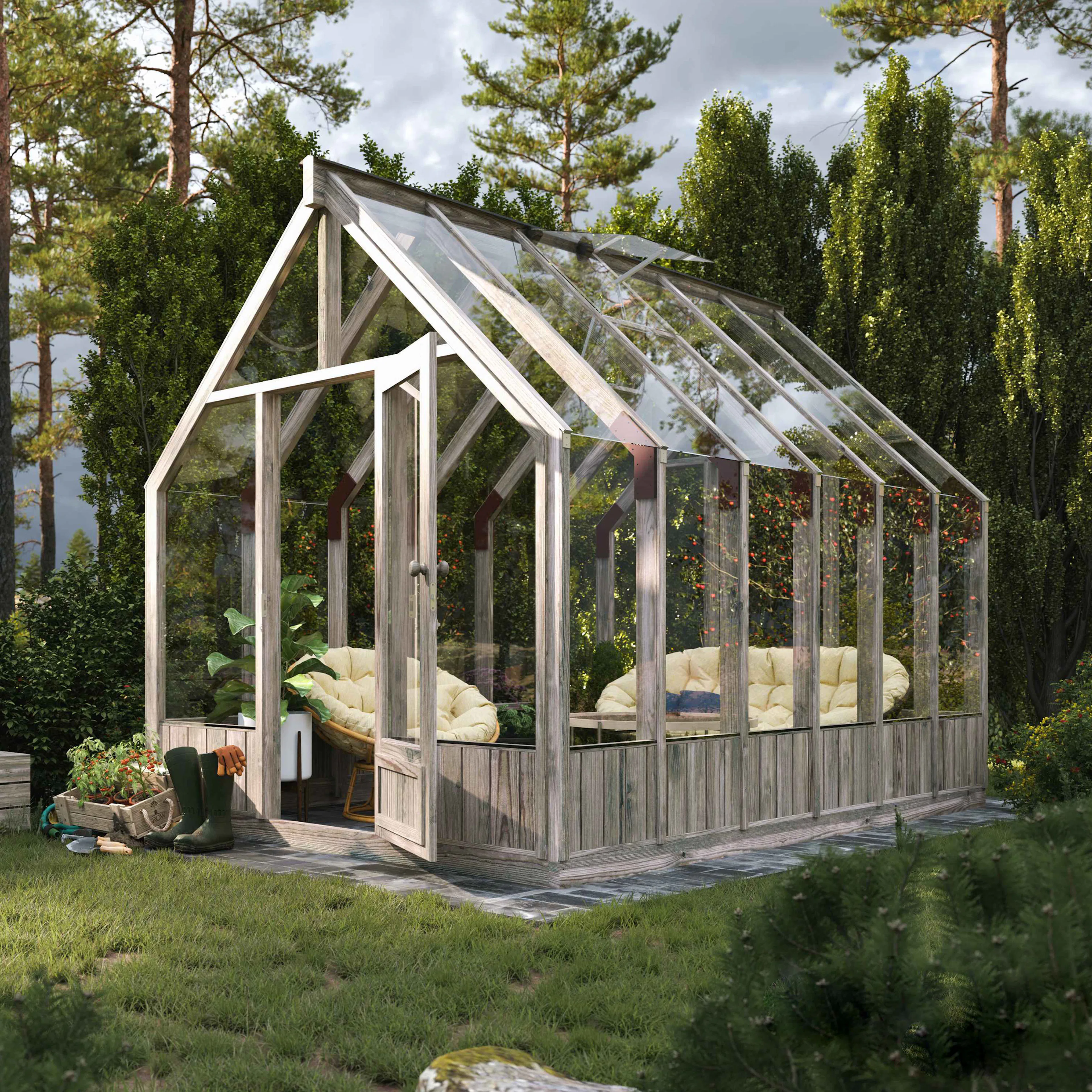 Växthus Palmako Emilia Fristående med Härdat Säkerhetsglas & Tryckimpregnerat Trä, 8,7 m²