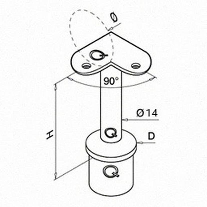 Toppfäste Herrljunga Ledstångsfabrik 0710 Utomhusbruk 90° Skålad