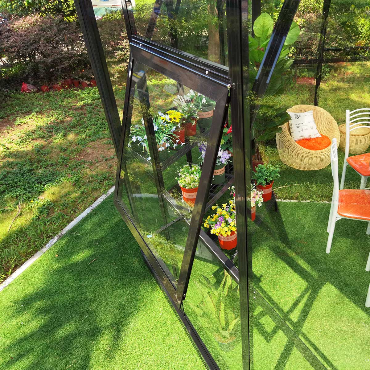 Växthus/Orangeri Metalcraft Hexagon Svart Aluminiumstomme med UV-Skyddat & Härdat Säkerhetsglas, 12,6 m²