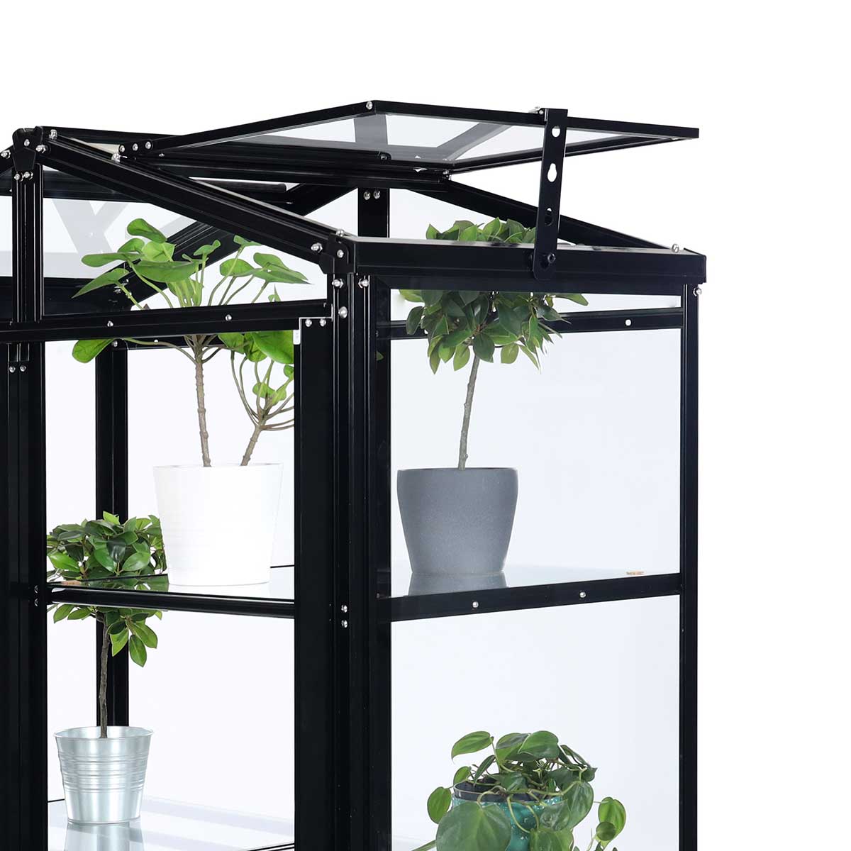 Växthus Metalcraft Svart Rektangulär Odlingsvitrin mot Vägg med Säkerhetsglas, 111x61x170 cm