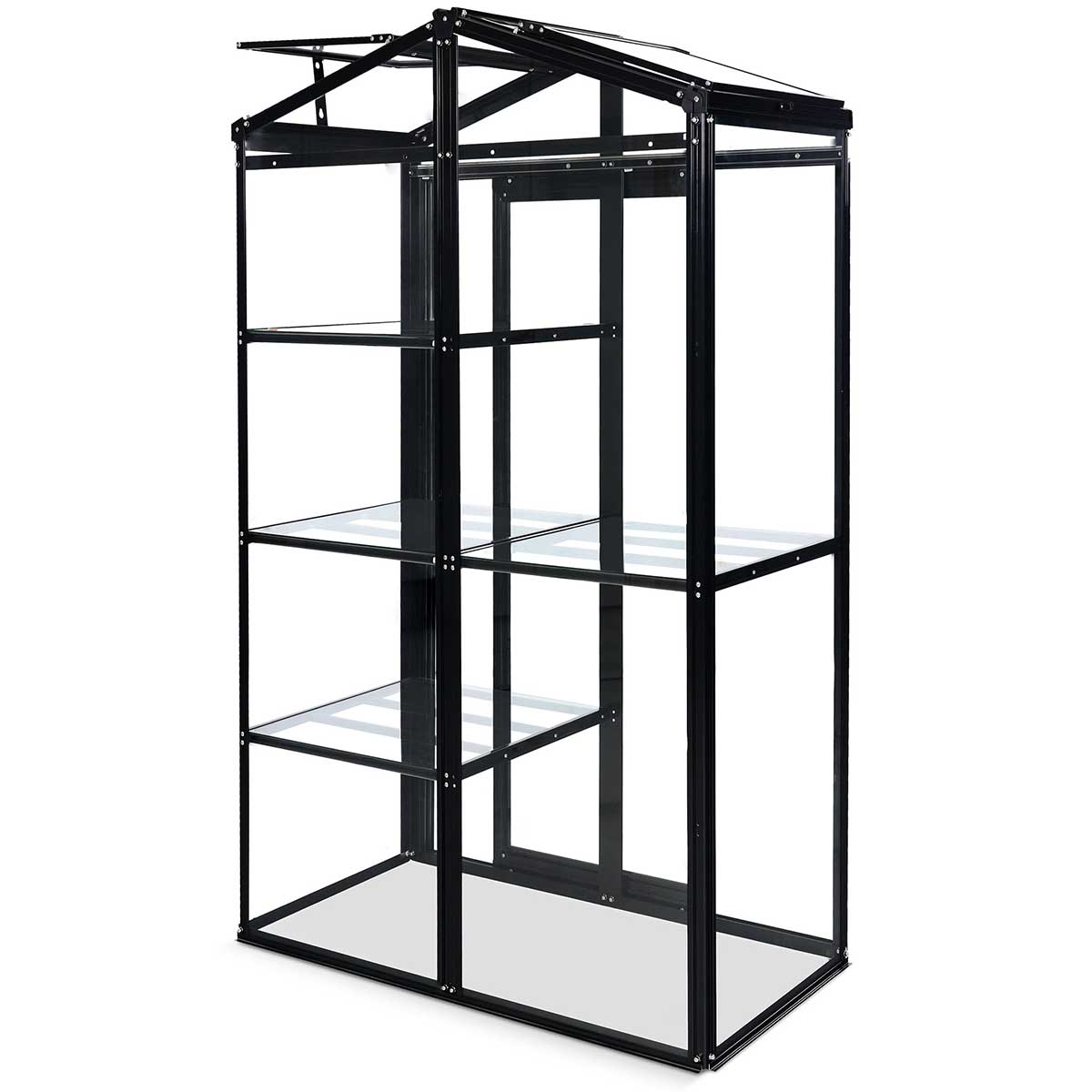 Växthus Metalcraft Svart Rektangulär Odlingsvitrin mot Vägg med Säkerhetsglas, 111x61x170 cm